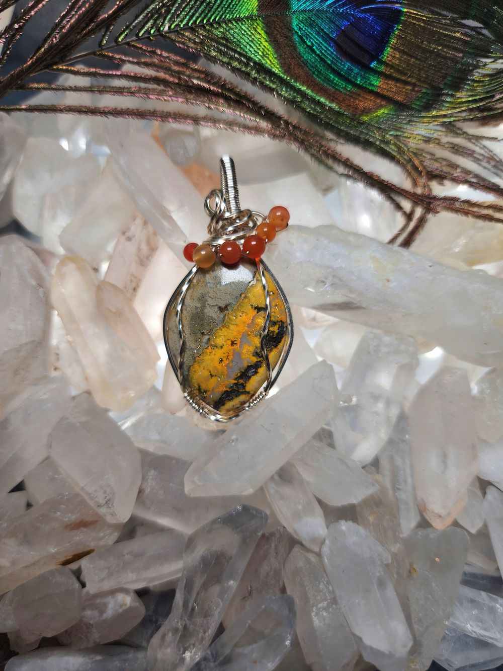 Honey - Bumblebee Jasper and Carnelian fine silver plate