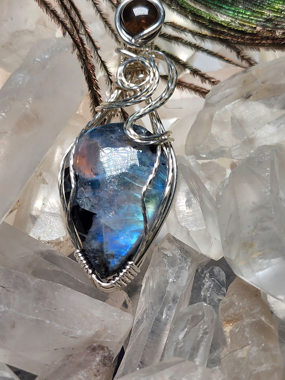 Celestia - Rainbow Moonstone and Smoky Quartz