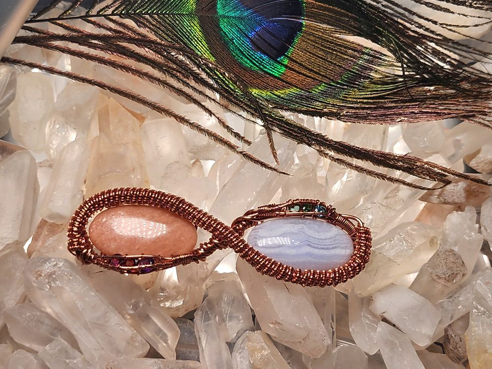 Ananta - Peach Amazonite and Blue lace agate with accent sto...