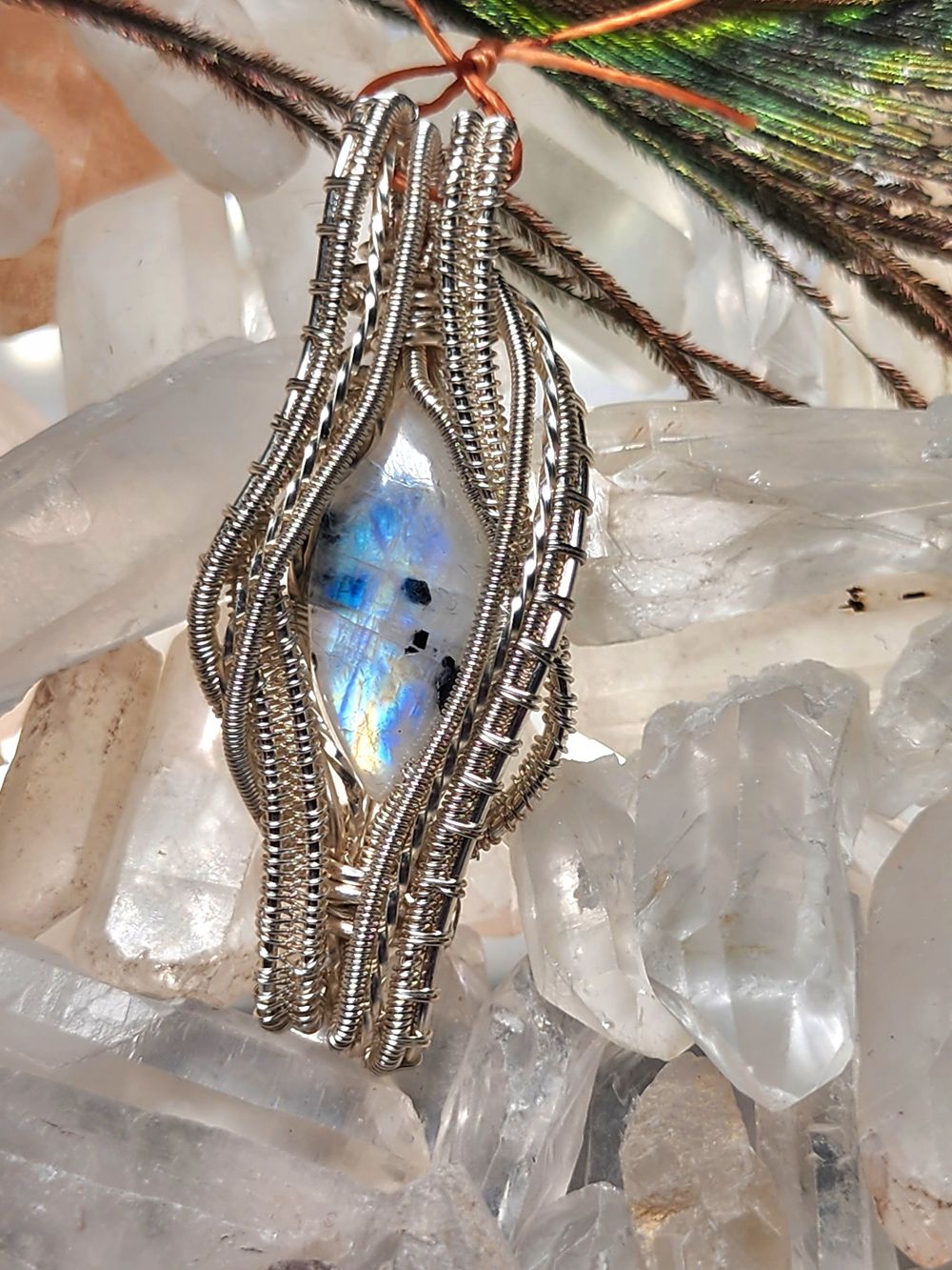 Genevieve - Rainbow Moonstone in Fine Silver Plate